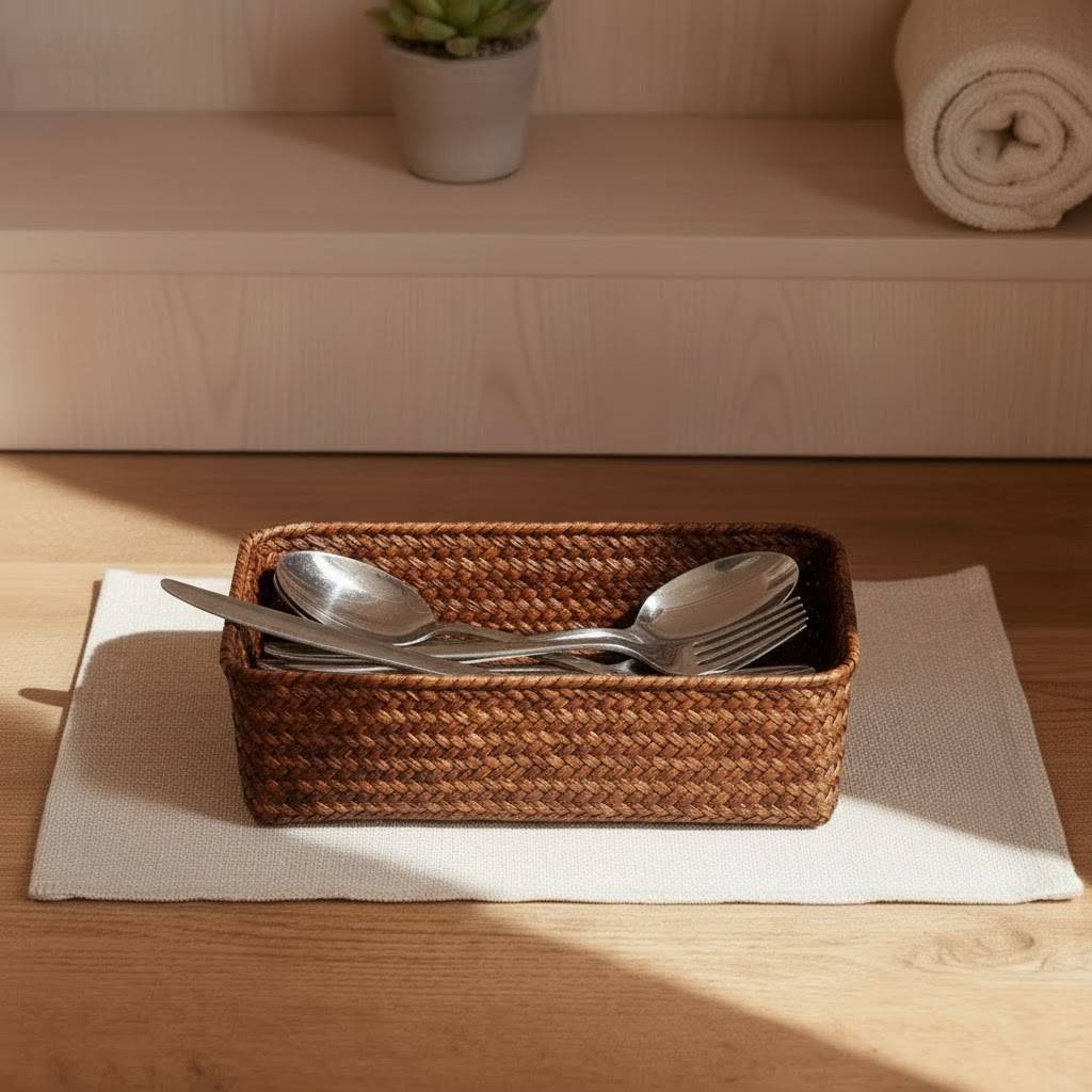 Woven Wicker Storage Basket – Rectangular Decorative Organizer