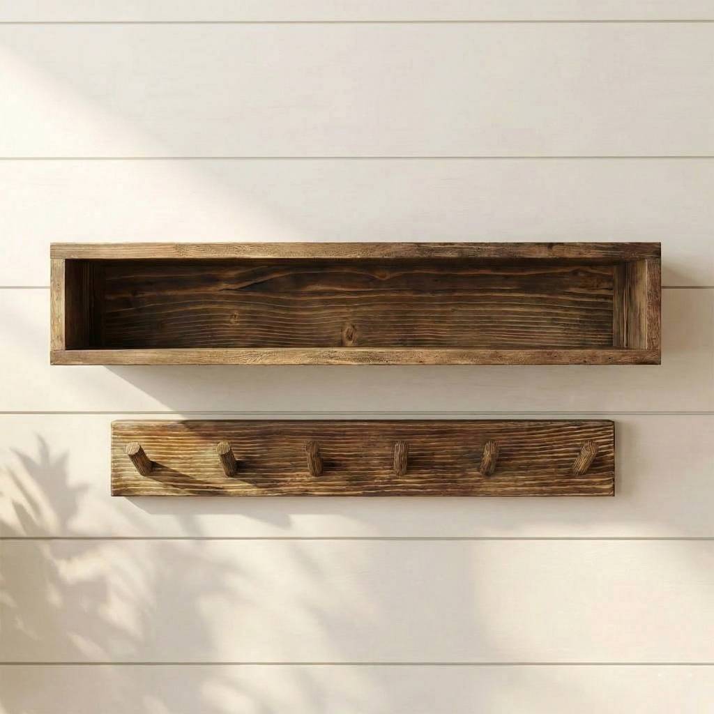 Wall-Mounted Floating Shelf & Coat Rack Set