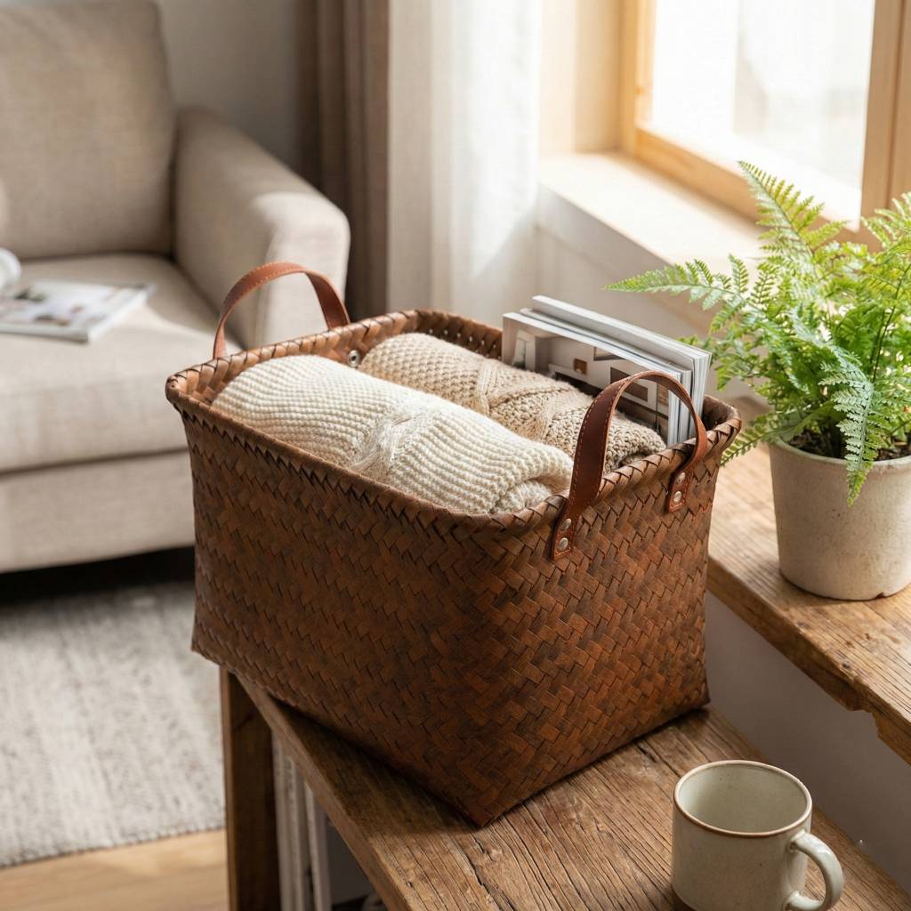 Premium Hand-Woven Rattan-Style Storage Basket