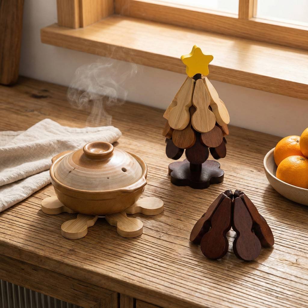 Minimalist Tree-Shaped Foldable Wooden Trivet
