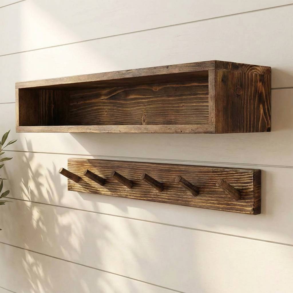 Wall-Mounted Floating Shelf & Coat Rack Set