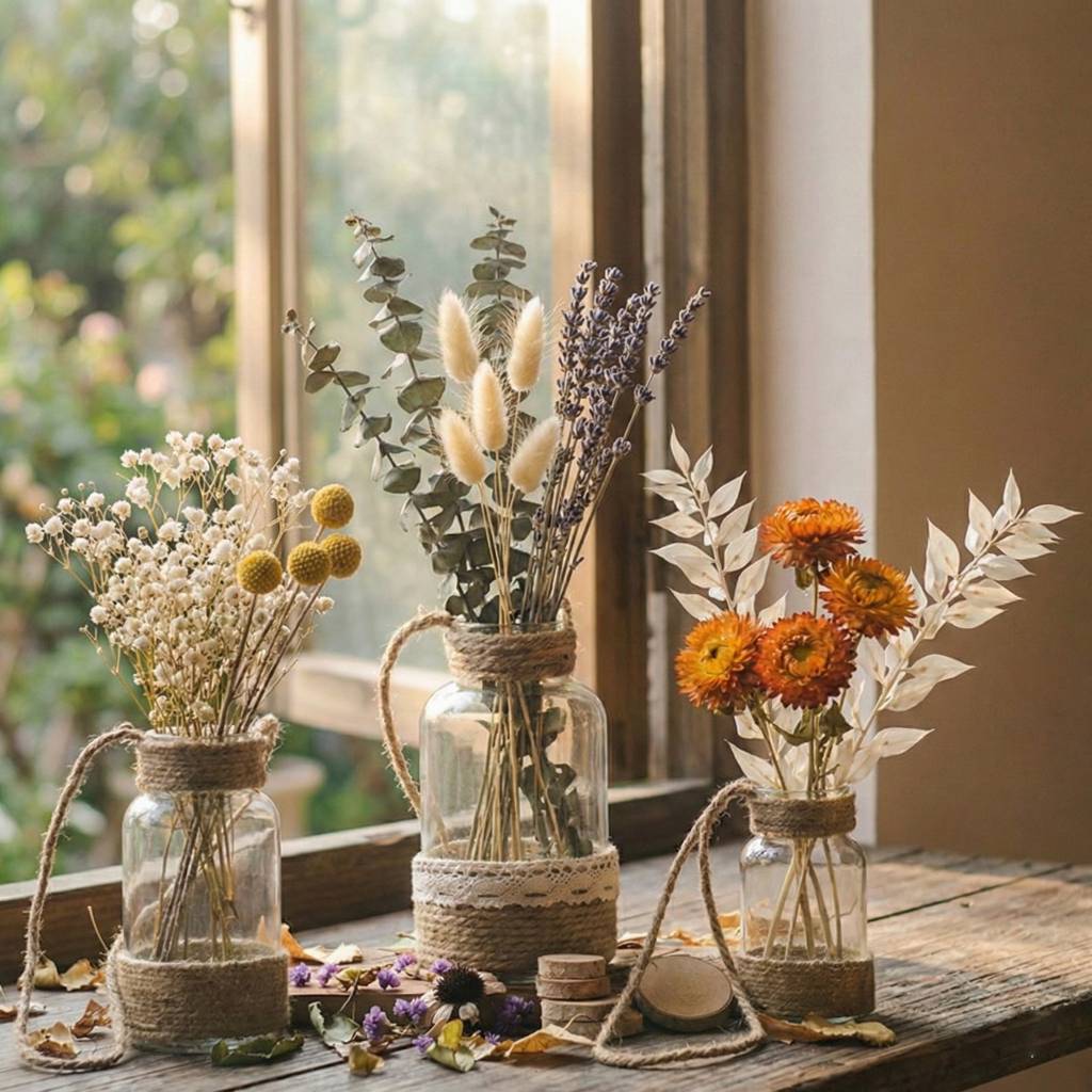 Vintage-Inspired Glass Vase with Hand-Woven Hemp Accents