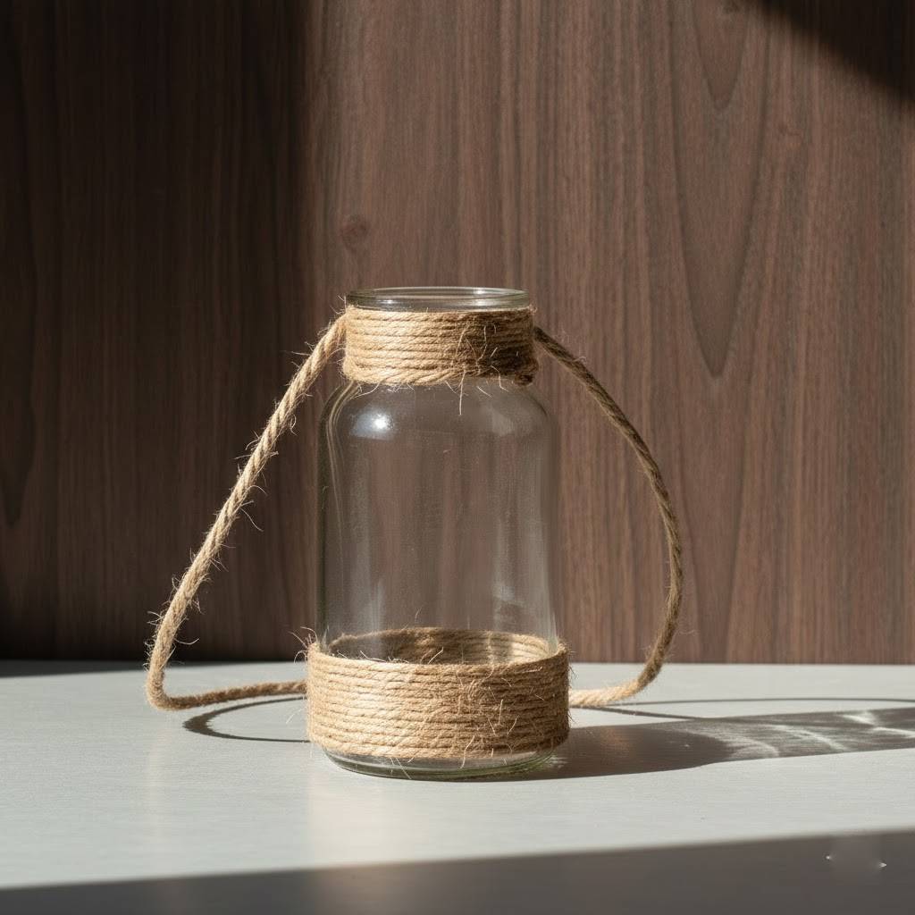 Vintage-Inspired Glass Vase with Hand-Woven Hemp Accents