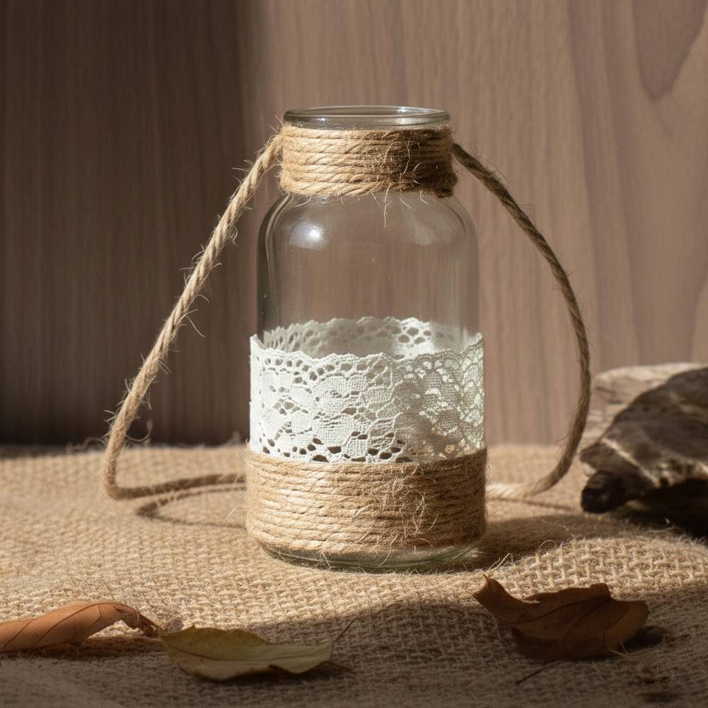 Vintage-Inspired Glass Vase with Hand-Woven Hemp Accents