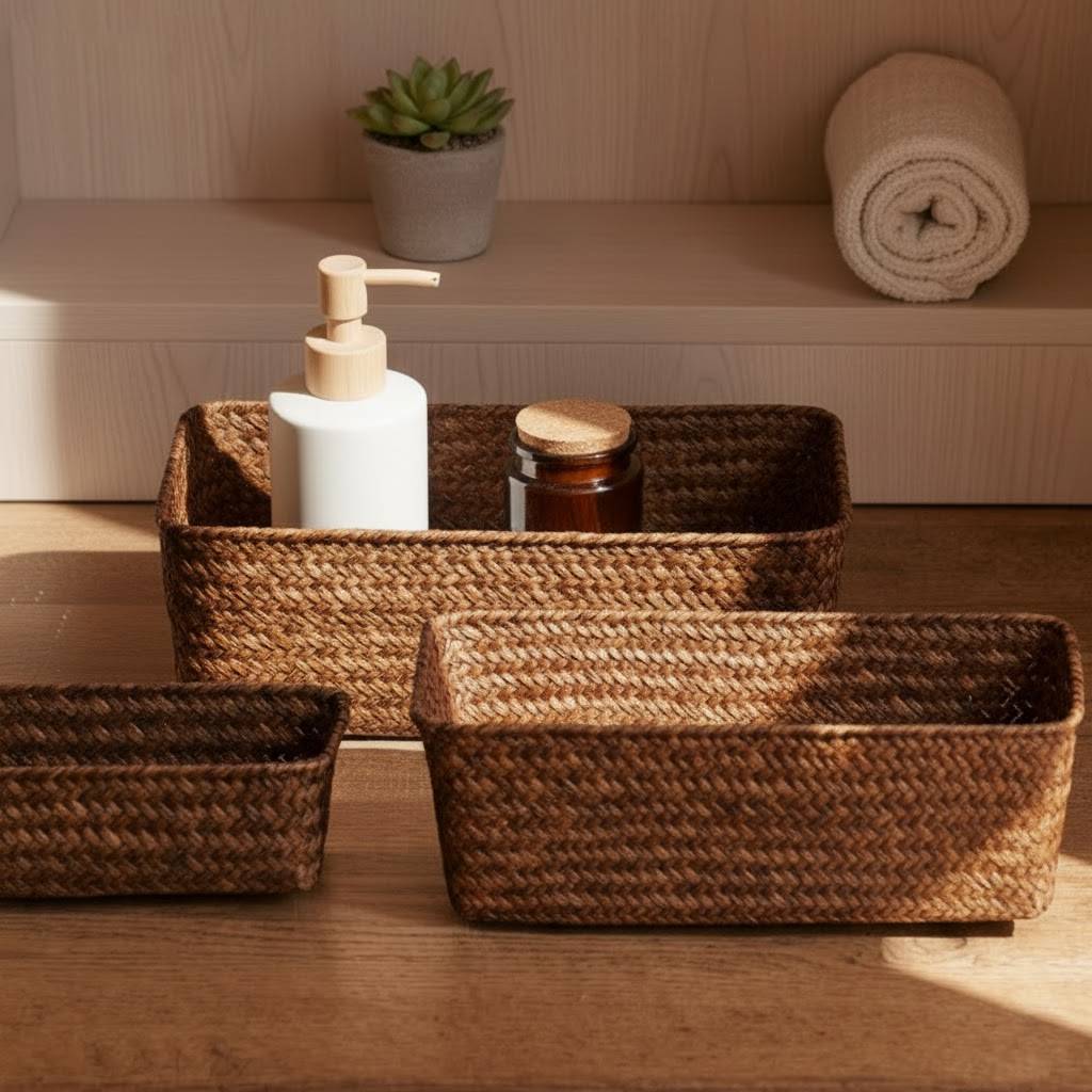 Woven Wicker Storage Basket – Rectangular Decorative Organizer