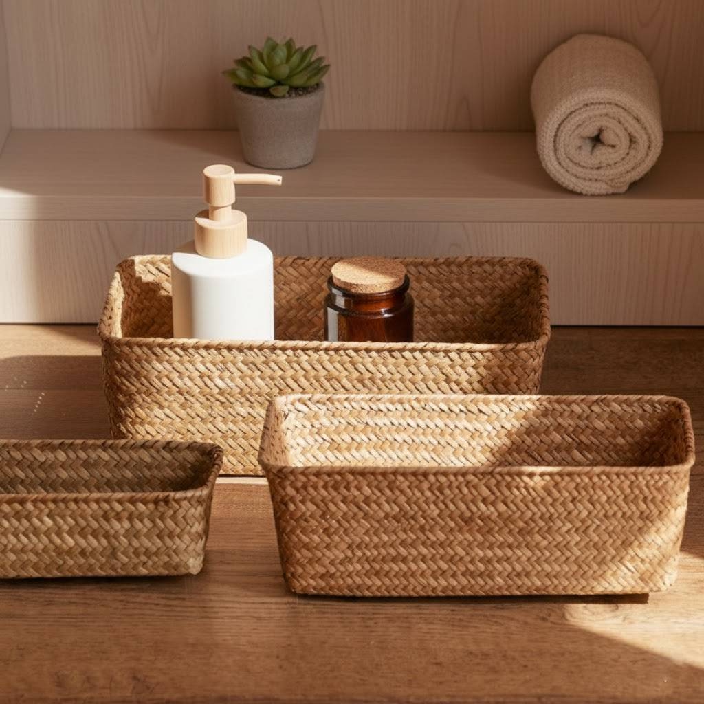 Woven Wicker Storage Basket – Rectangular Decorative Organizer