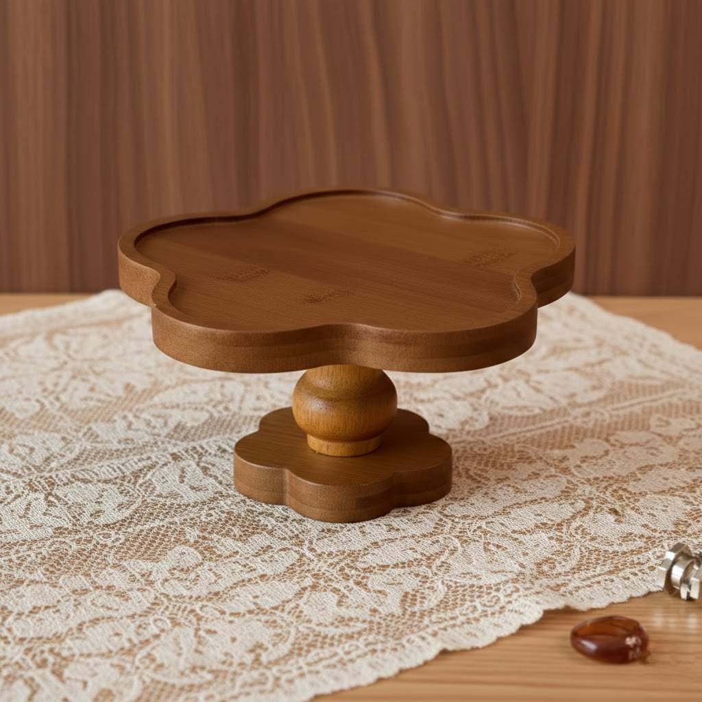 French Vintage Solid Wood Scalloped Pedestal Tray