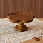 French Vintage Solid Wood Scalloped Pedestal Tray