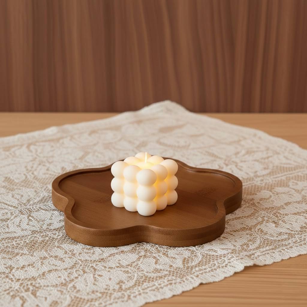 French Vintage Solid Wood Scalloped Pedestal Tray