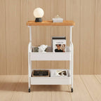 Mobile Rolling Storage Cart with Wood Tabletop