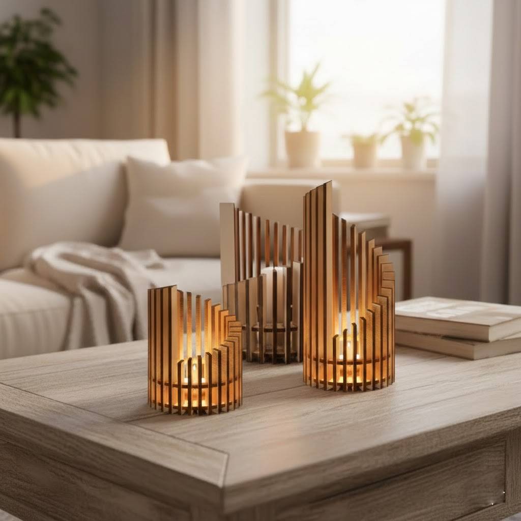 Modern Minimalist Natural Wood Grain Candle Holder